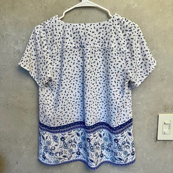 Womens Skies Are Blue Blue White Print Boho Flowy Lightweight Blouse Size XS - Picture 6 of 12